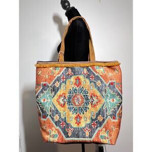 A&P Denim Large Multicolor Boho Southwestern Embroidered Tote Bag Shopper Suede